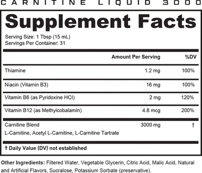 Cutler Nutrition Liquid L-Carnitine 3000: Metabolism & Energy Support | Blue Sharks