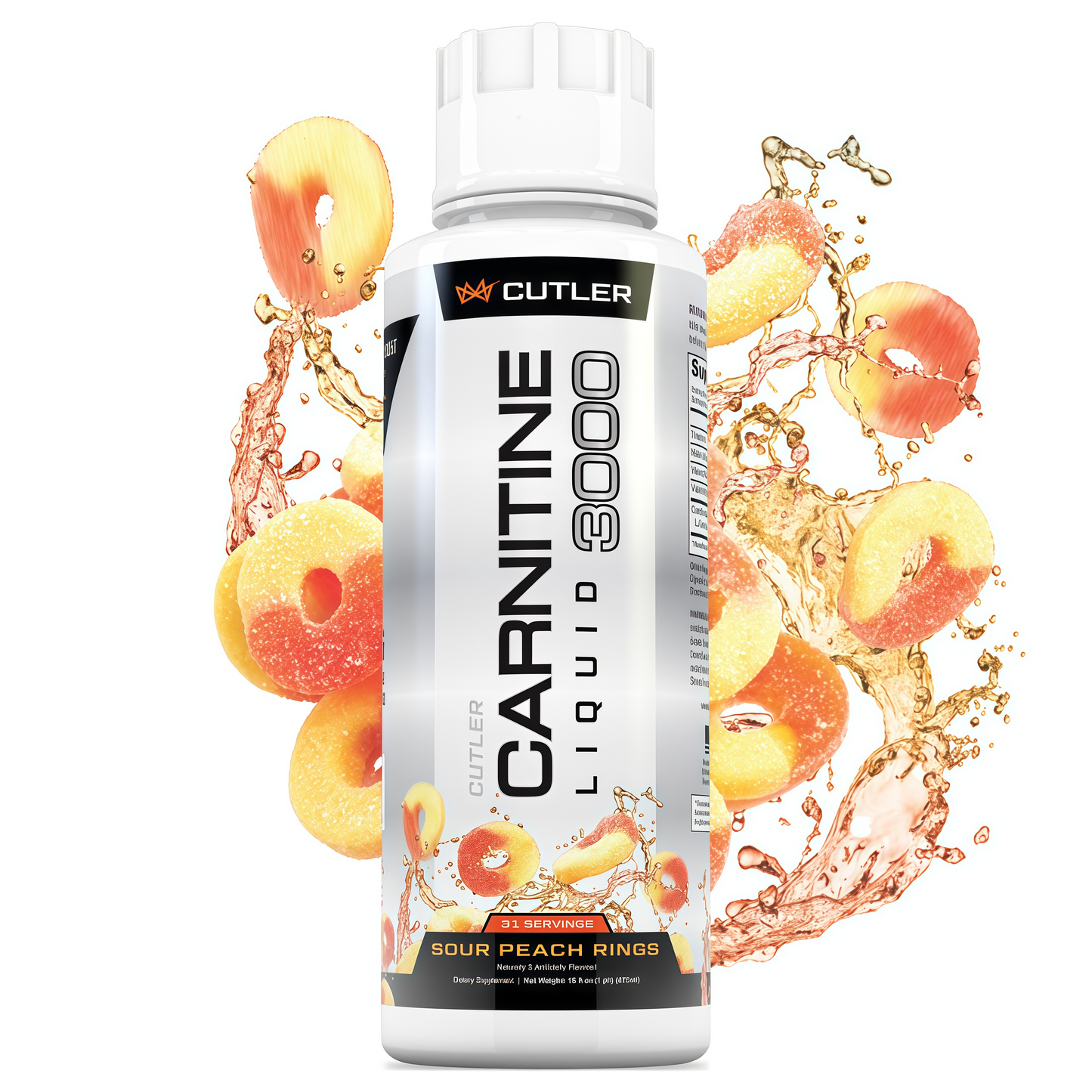 Cutler Nutrition Liquid L-Carnitine 3000: Metabolism & Energy Support | Sour Peach Rings