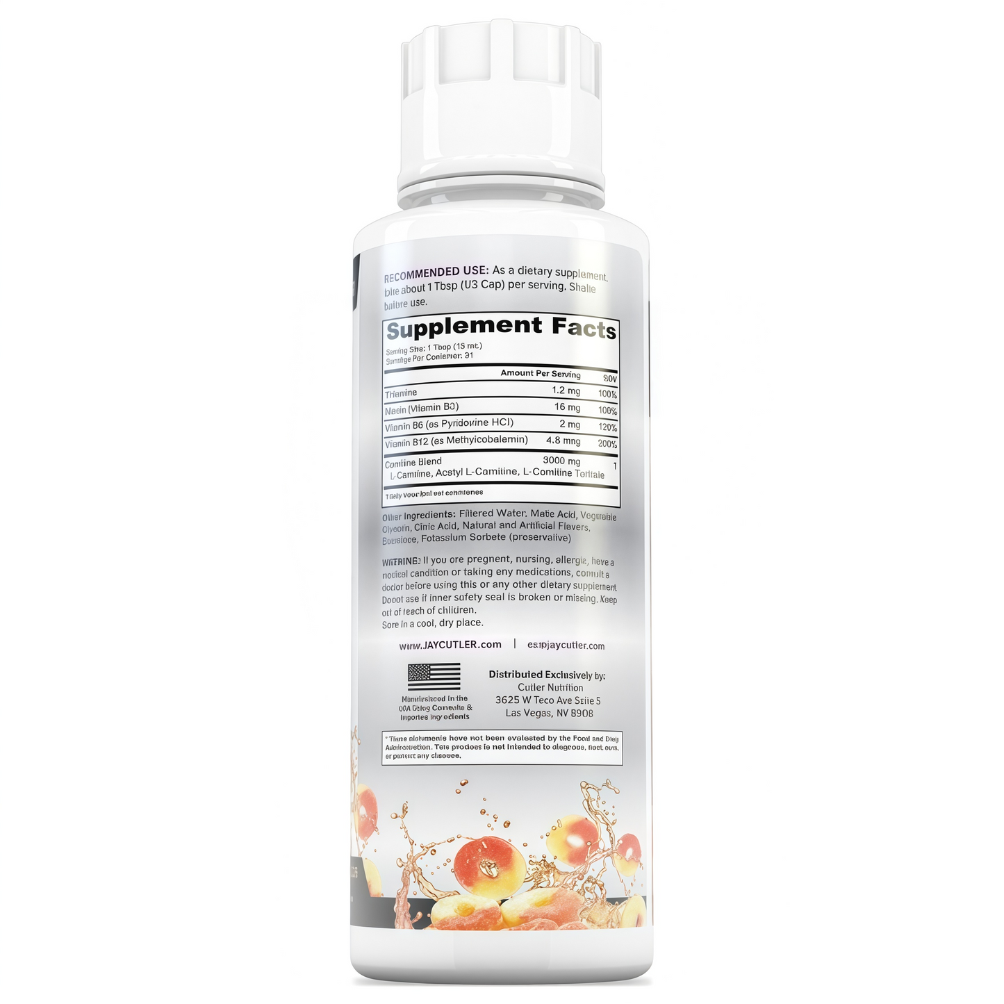 Cutler Nutrition Liquid L-Carnitine 3000: Metabolism & Energy Support | Sour Peach Rings